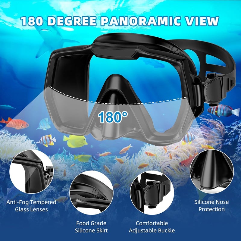 Honlanor Snorkel Set Adults Snorkeling Gear Anti-Leak and Anti-Fog Tempered Glass Lens Panoramic View Swim Mask Dry Top Snorkel Kit for Snorkeling Scuba Diving Swimming Travel with Carry Bag - Image 4